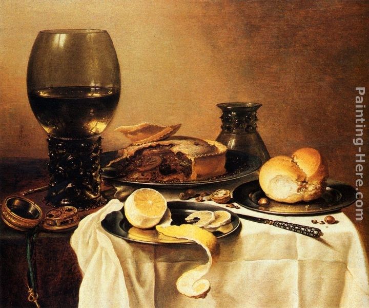 Pieter Claesz Breakfast Still Life With Roemer, Meat Pie, Lemon And Bread